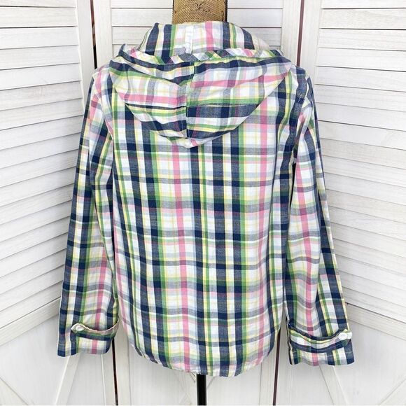 Merona Plaid Cotton Canvas Pullover Hoodie Jacket Pink Blue Small - Picture 4 of 15
